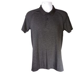 Lululemon Polo S Mens Black Metal Vent Tech Stretch Button Activewear Golf Solid